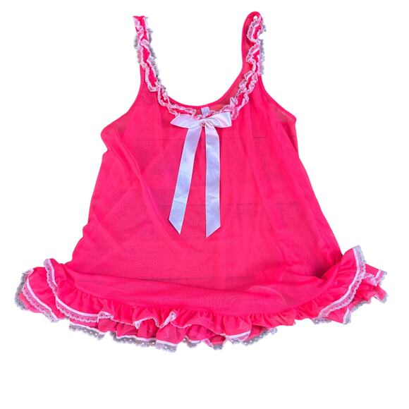 Victoria’s Secret Sheer Pink Babydoll Lingerie Top | S | Y2K Ruffle Ribbon Bow - Picture 1 of 6